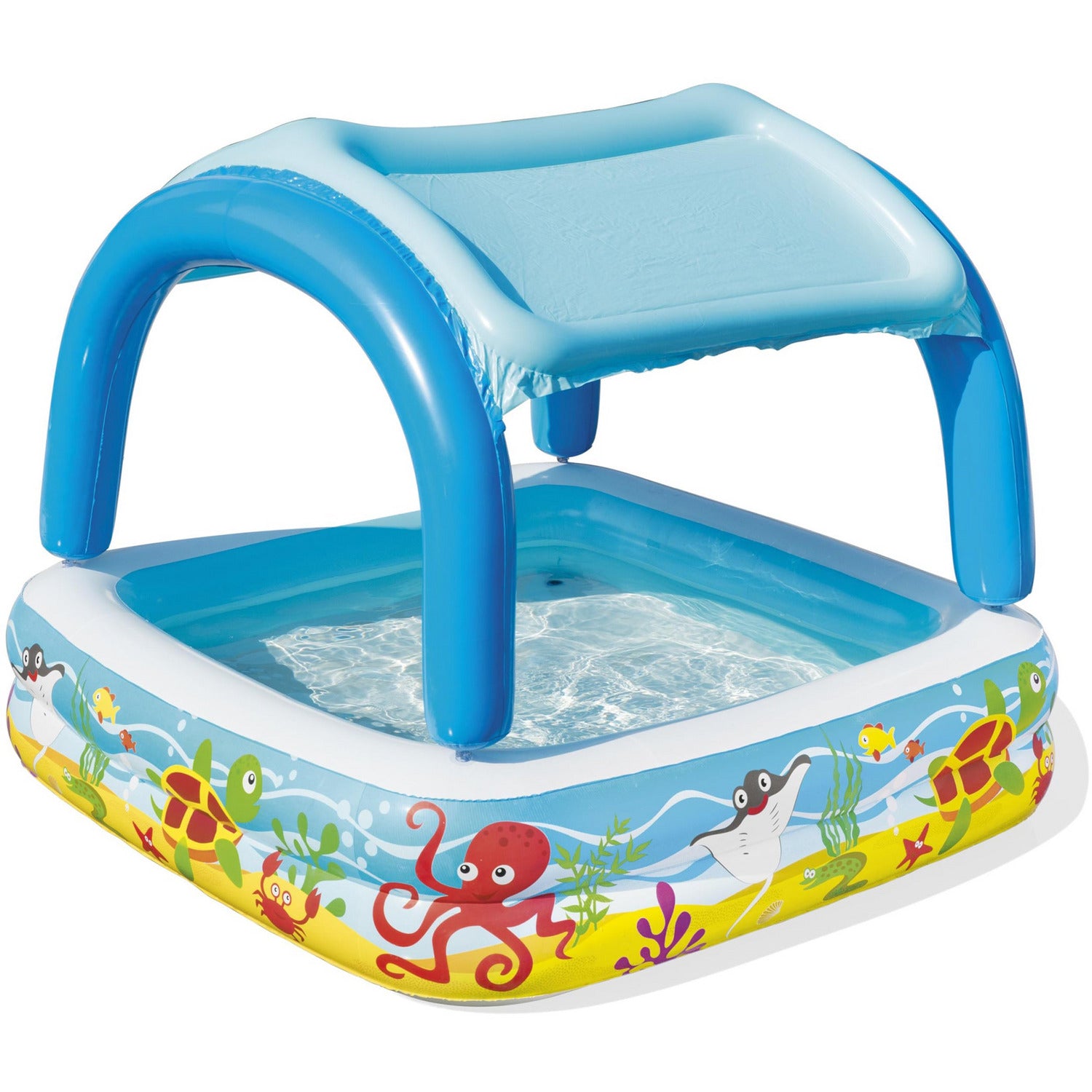 BESTWAY - Piscina per Bambini Pesci Tropicali con tetto di protezione solare - h114x140x140 cm
